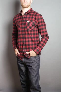 Kimes Ranch Mens Bison Shirt Red/Black 100% Cotton L/S