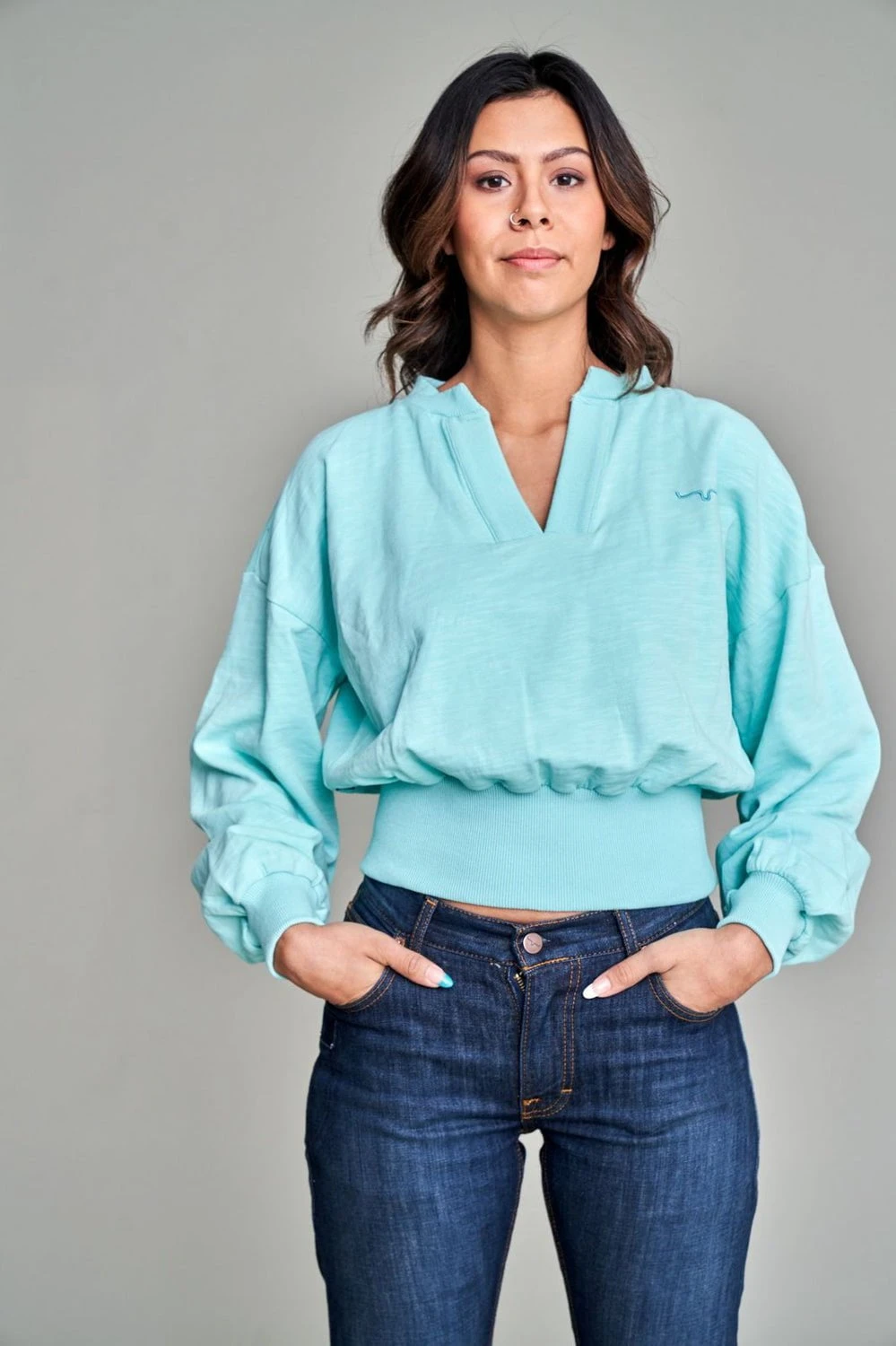 Kimes Ranch Womens Dewey V Neck Turquoise 100% Cotton Pullover Sweater 3 Kimes Ranch Womens Dewey V Neck Turquoise 100% Cotton Pullover Sweater