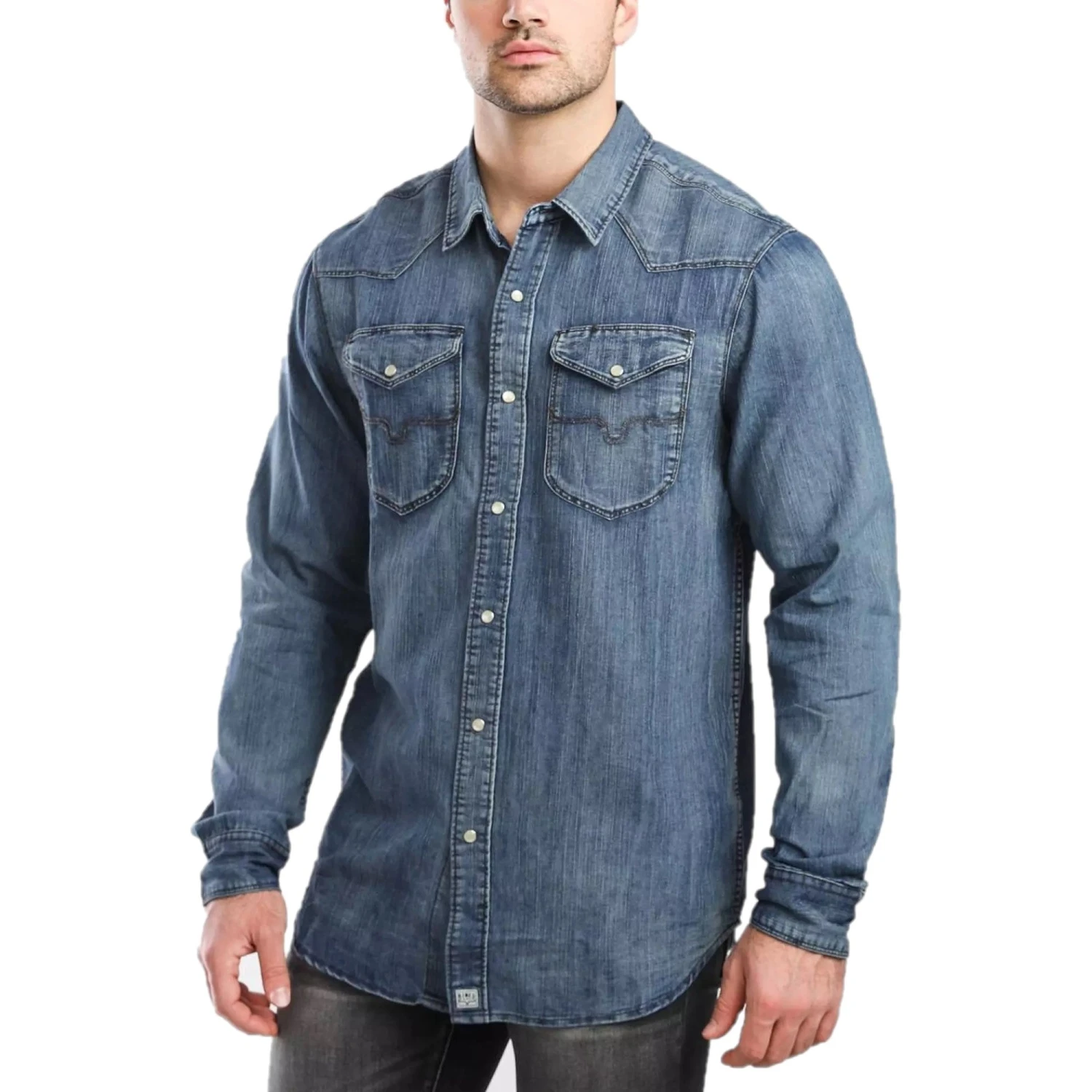 Kimes Ranch Men's Grimes Denim Dark Indigo Snap Shirt GRIM-IND 2 Kimes Ranch Men's Grimes Denim Dark Indigo Snap Shirt GRIM-IND