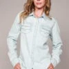 Kimes Ranch Womens Kaycee Top Destroy Denim Cotton Blend L/S Shirt -Kimes Ranch Kaycee Destroy Wash Denim 1 scaled 1