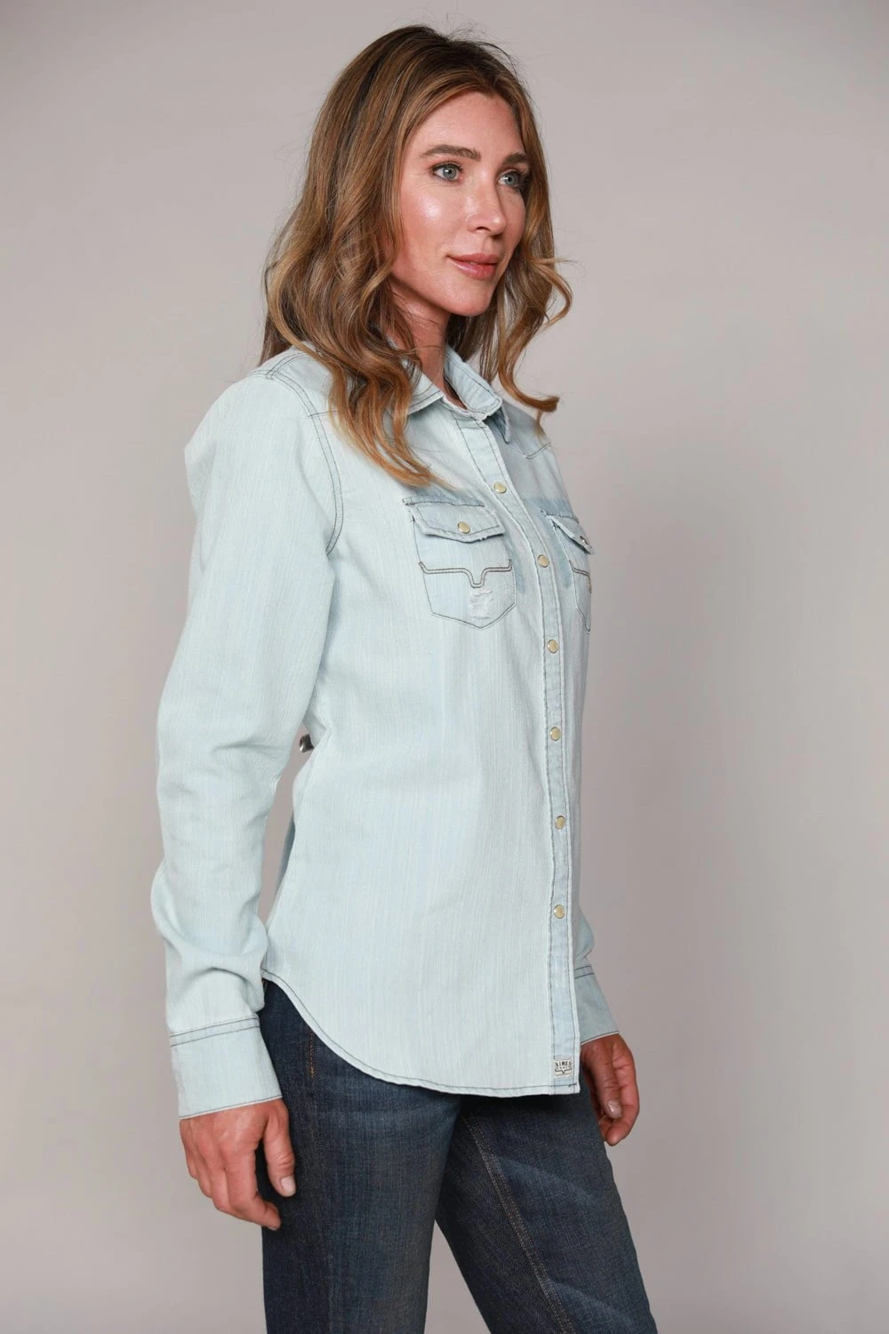 Kimes Ranch Womens Kaycee Top Destroy Denim Cotton Blend L/S Shirt 5 Kimes Ranch Womens Kaycee Top Destroy Denim Cotton Blend L/S Shirt - Image 3