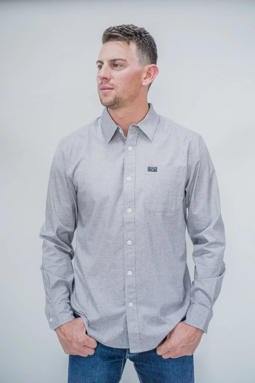 Kimes Ranch Mens Linville Solid Shirt Grey Heather Cotton Blend L/S 3 Kimes Ranch Mens Linville Solid Shirt Grey Heather Cotton Blend L/S