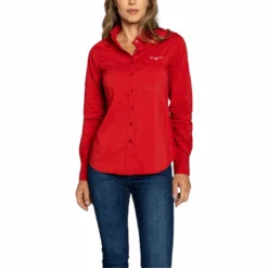 Kimes Ranch Ladies KR Team Red Button Down Shirt KR-RED2