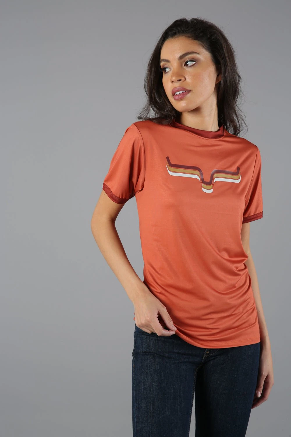 Kimes Ranch Womens Rhythm Ringer Burnt Orange Polyester S/S T-Shirt 3 Kimes Ranch Womens Rhythm Ringer Burnt Orange Polyester S/S T-Shirt