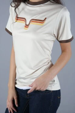 Kimes Ranch Womens Rhythm Ringer Natural Polyester S/S T-Shirt