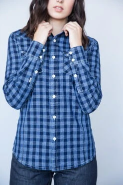 Kimes Ranch Womens Silver Dollar Shirt Indigo 100% Cotton L/S