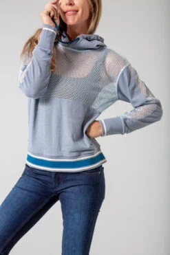 Kimes Ranch Womens Somers Dream Faded Denim Cotton Blend Hoodie