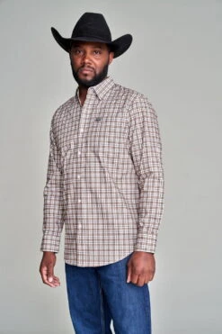Kimes Ranch Mens Taos Plaid Dress Sand Cotton Blend L/S Shirt