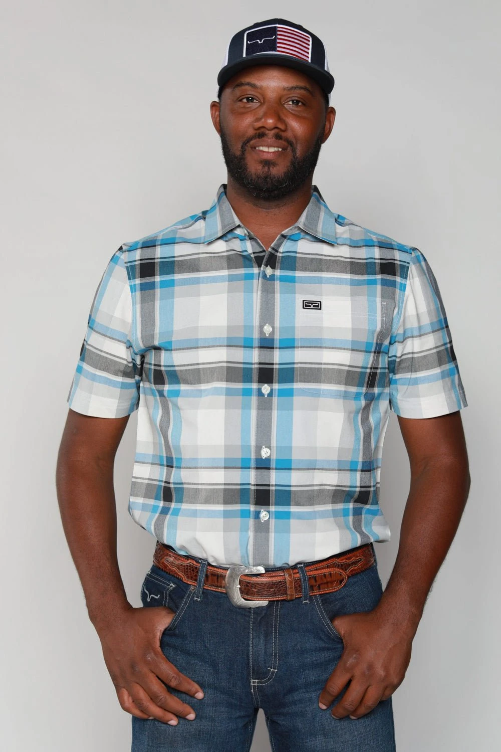 Kimes Ranch Mens Grande Plaid Blue Cotton Blend S/S Western Shirt 3 Kimes Ranch Mens Grande Plaid Blue Cotton Blend S/S Western Shirt