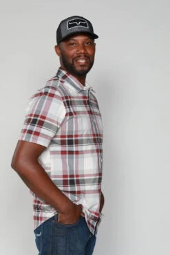 Kimes Ranch Mens Grande Plaid Red Cotton Blend S/S Western Shirt