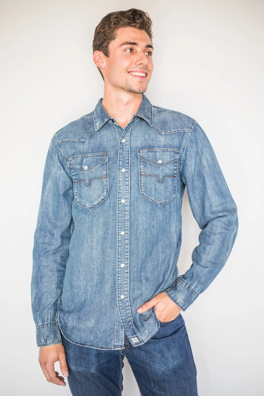 Kimes Ranch Mens Grimes Dark Indigo Denim Cotton Blend L/S Shirt 3 Kimes Ranch Mens Grimes Dark Indigo Denim Cotton Blend L/S Shirt