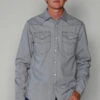 Kimes Ranch Mens Grimes Grey Denim Cotton Blend L/S Western Shirt -Kimes Ranch grimes grey denim top mens 1 scaled 1