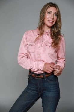 Kimes Ranch Womens KC Top Pink Heather 100% Tencel L/S Western Shirt -Kimes Ranch kc tencel pink womens 4 scaled 1