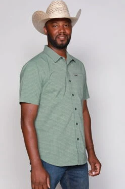 Kimes Ranch Mens Spyglass Mini Check Sage Cotton Blend S/S Western Shirt