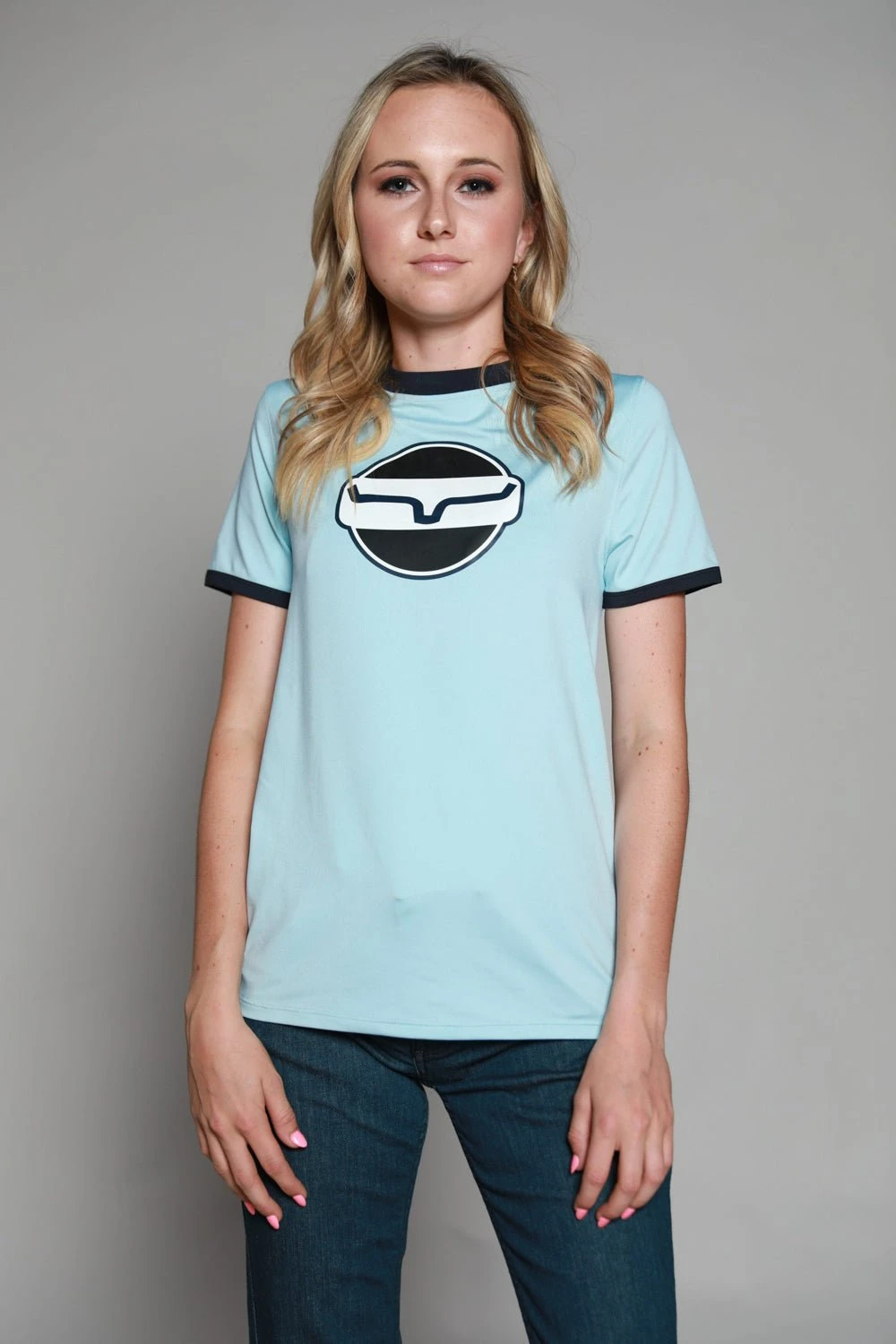 Kimes Ranch Womens Union Made Ringer Tee Blue Polyester S/S T-Shirt 3 Kimes Ranch Womens Union Made Ringer Tee Blue Polyester S/S T-Shirt