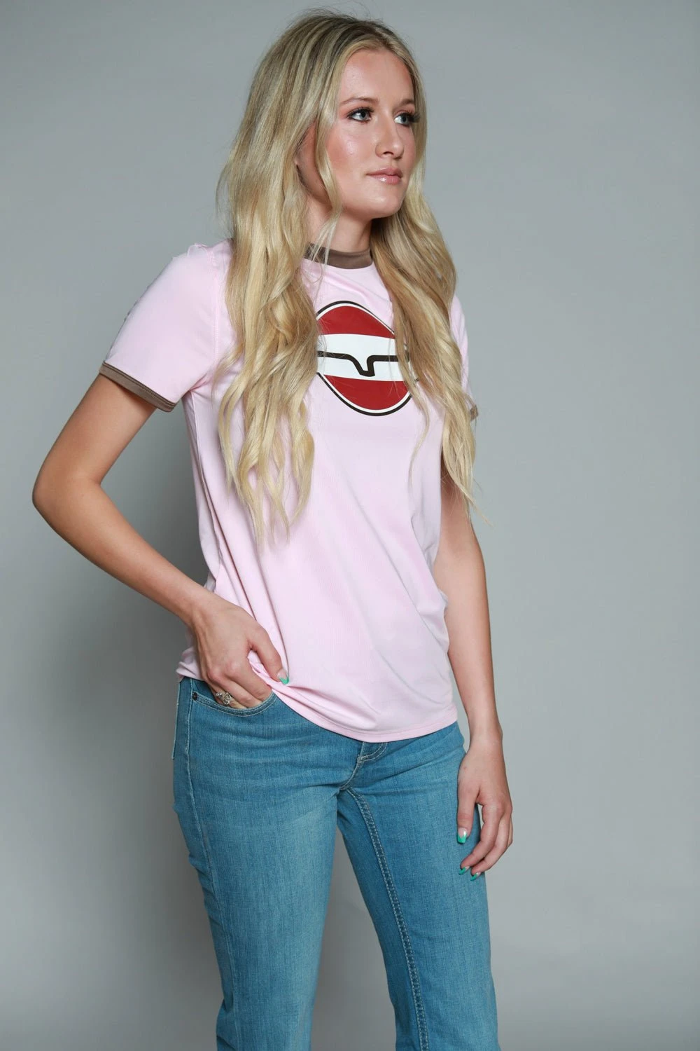 Kimes Ranch Womens Union Made Ringer Tee Blush Polyester S/S T-Shirt 4 Kimes Ranch Womens Union Made Ringer Tee Blush Polyester S/S T-Shirt - Image 2